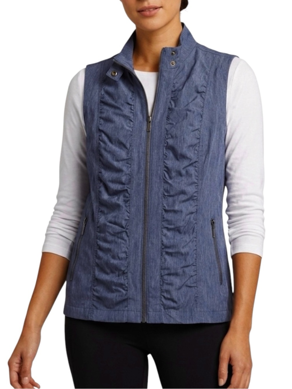 Chico's Zenergy Neema Indigo Ruched Zip Front Vest Chico’s 2 Size L Sport Active